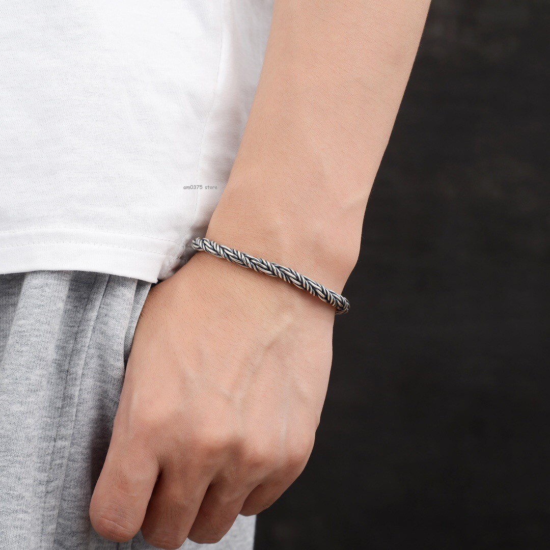 Real 925 Sterling Silver Bracelet Women Men 5.5mm Round Twist Rope Link Bracelet