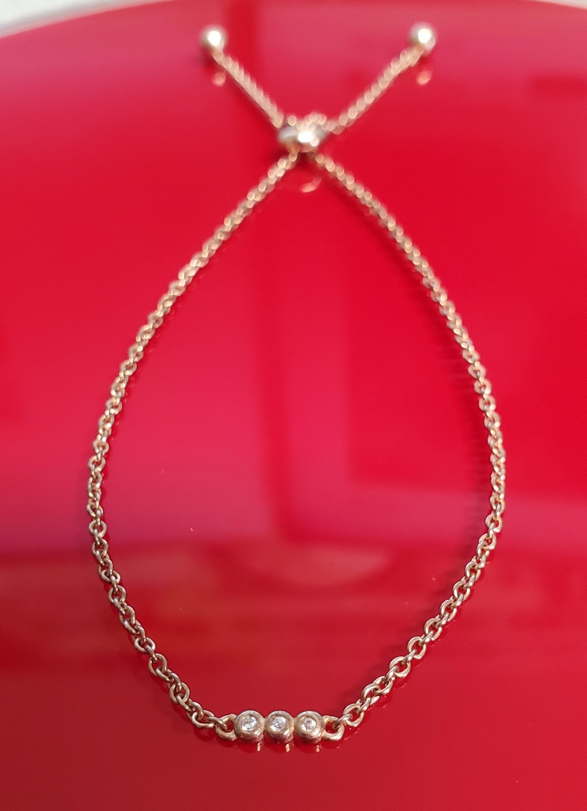 925 SU Slider Bracelet OSFA 9in Sterling Silver Rose Gold Vermeil CZ Bar Dainty