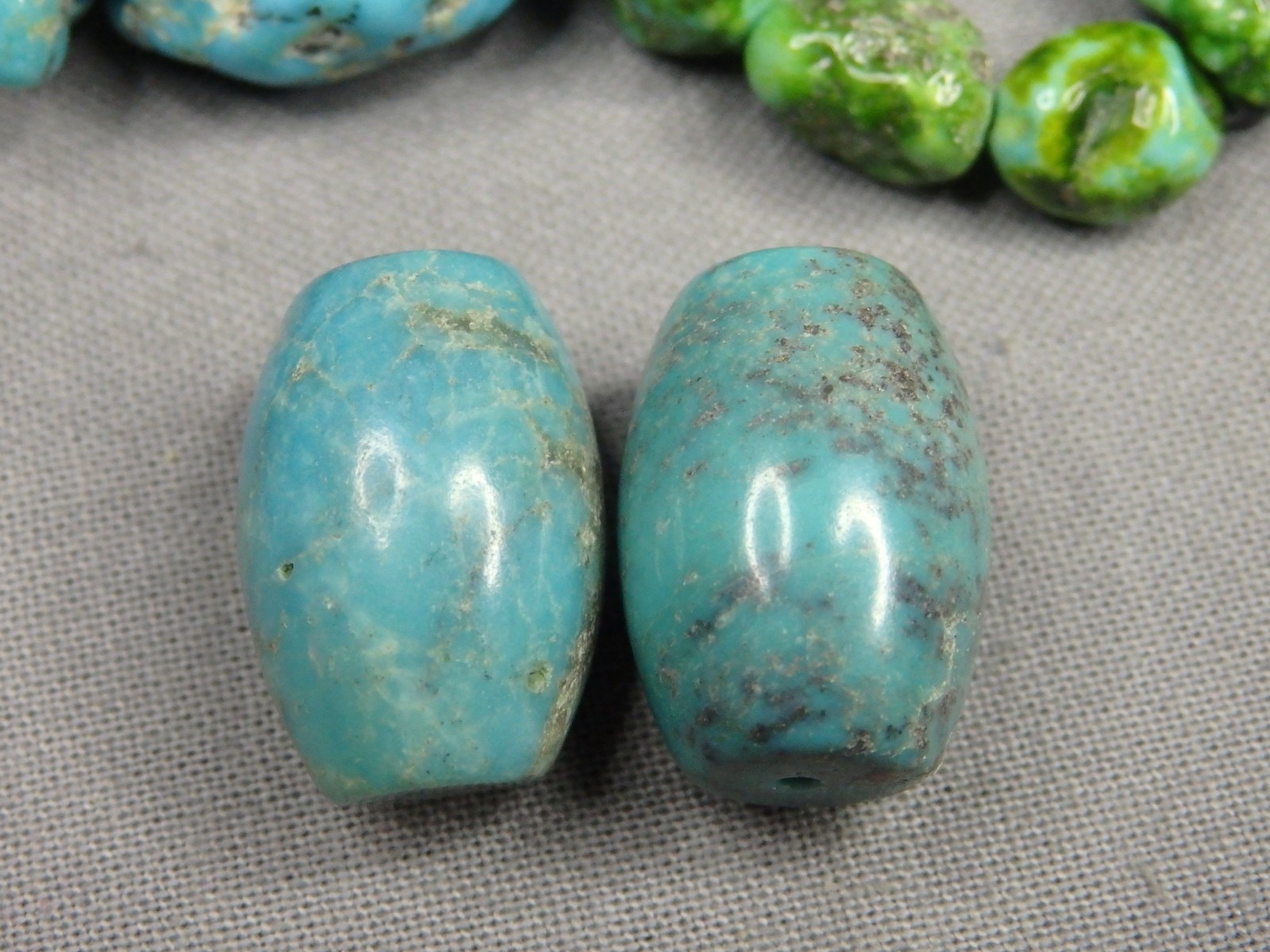 Lot of 2 CAMPITOS TURQUOISE 18x13mm Barrel BEADS 45cts Gemmy Smokey Blue #6