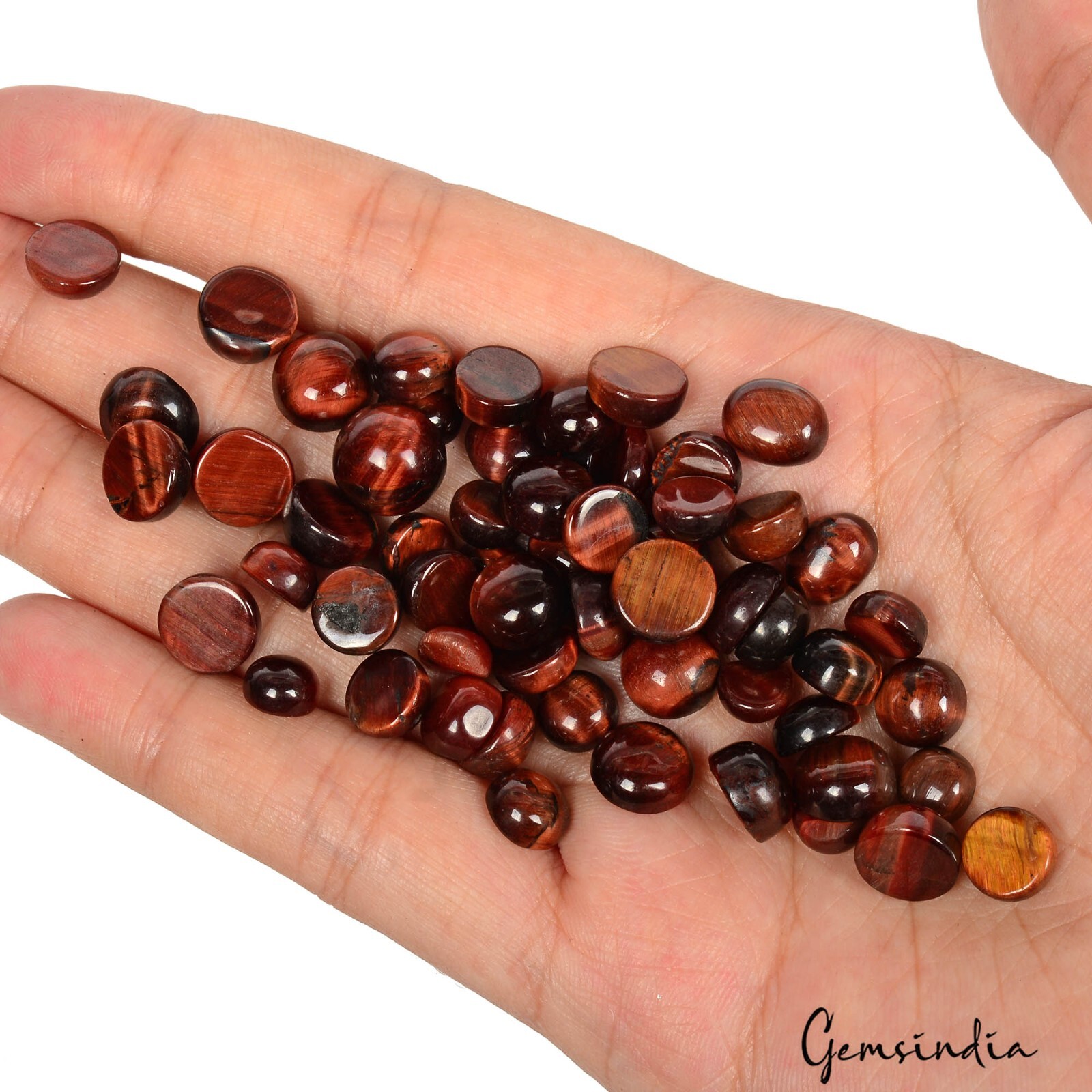 150 Cts/59 Pcs Natural Untreated Red Tiger Eye Round Cab Loose Gems For Jewelry