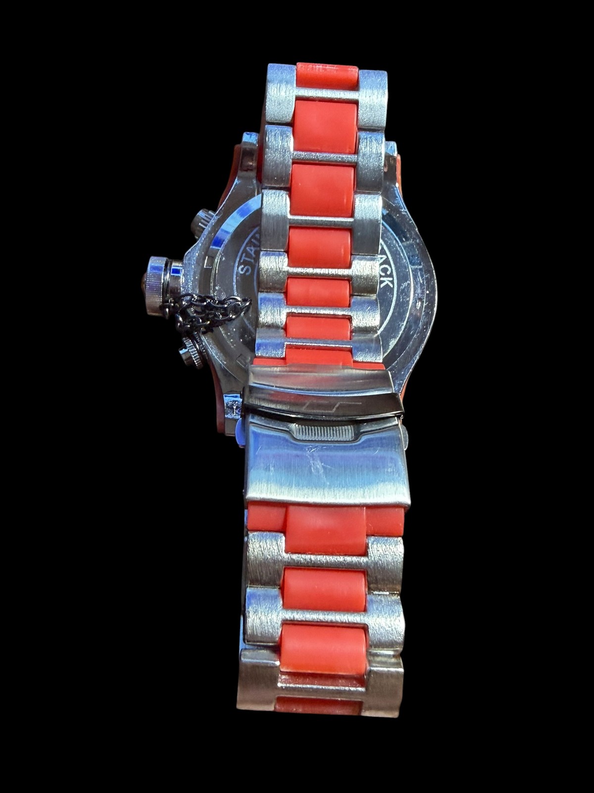 Tecno Sport Diver Style Chronograph Watch Men’s Black Dial Orange & Silver Band