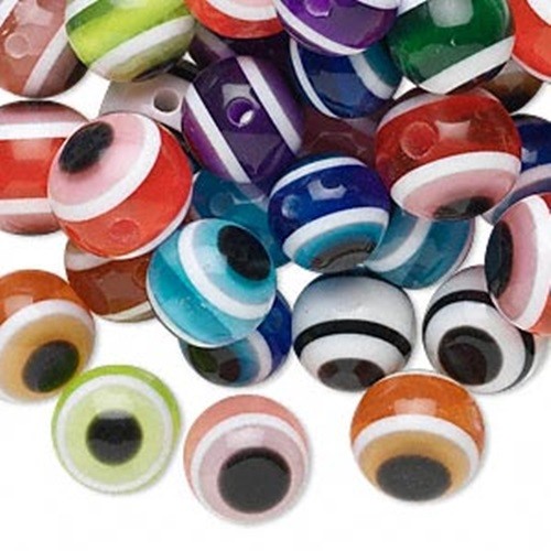 Lucky EVIL EYE Round BEADS ~ Sturdy Plastic RESIN ~ 10mm 12mm Mixed COLORS