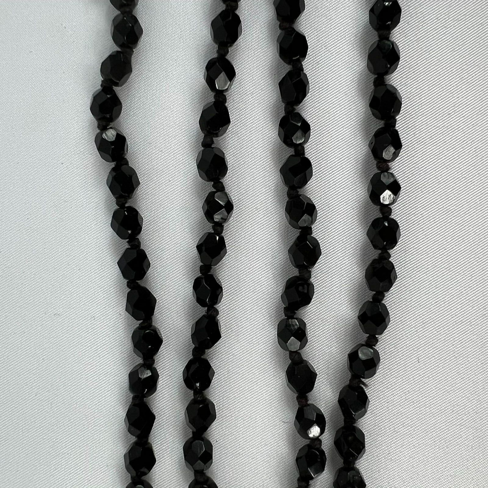 Jet Black Glass Crystals w Spacers Flapper VTG Necklace Strung on Chain 34in