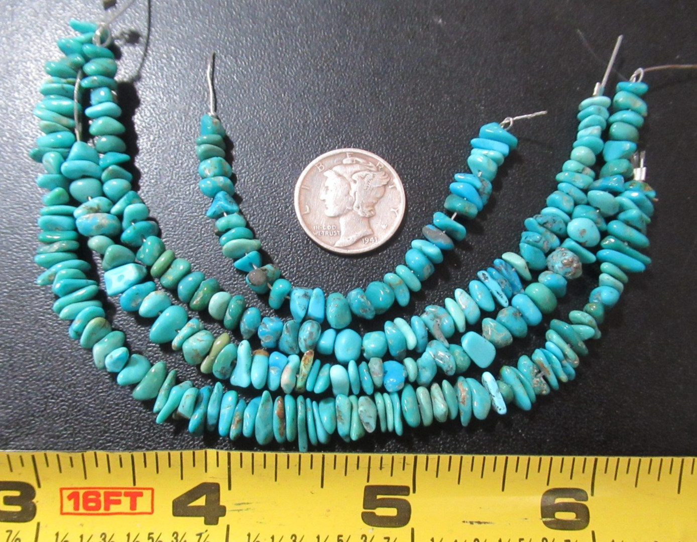 4 ARIZONA TURQUOISE STRANDS = 19 INCHES NUGGETS: 3X3mm TO 8X4mm #880