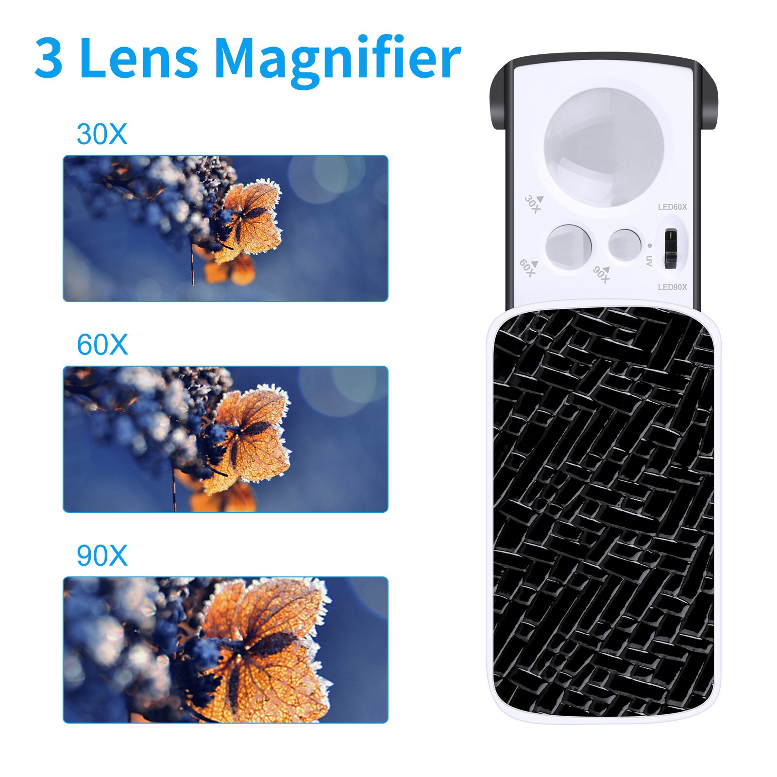 30X 60X 90X Illuminated Jewelers Eye Loupe Foldable Magnifier Bright LED Light