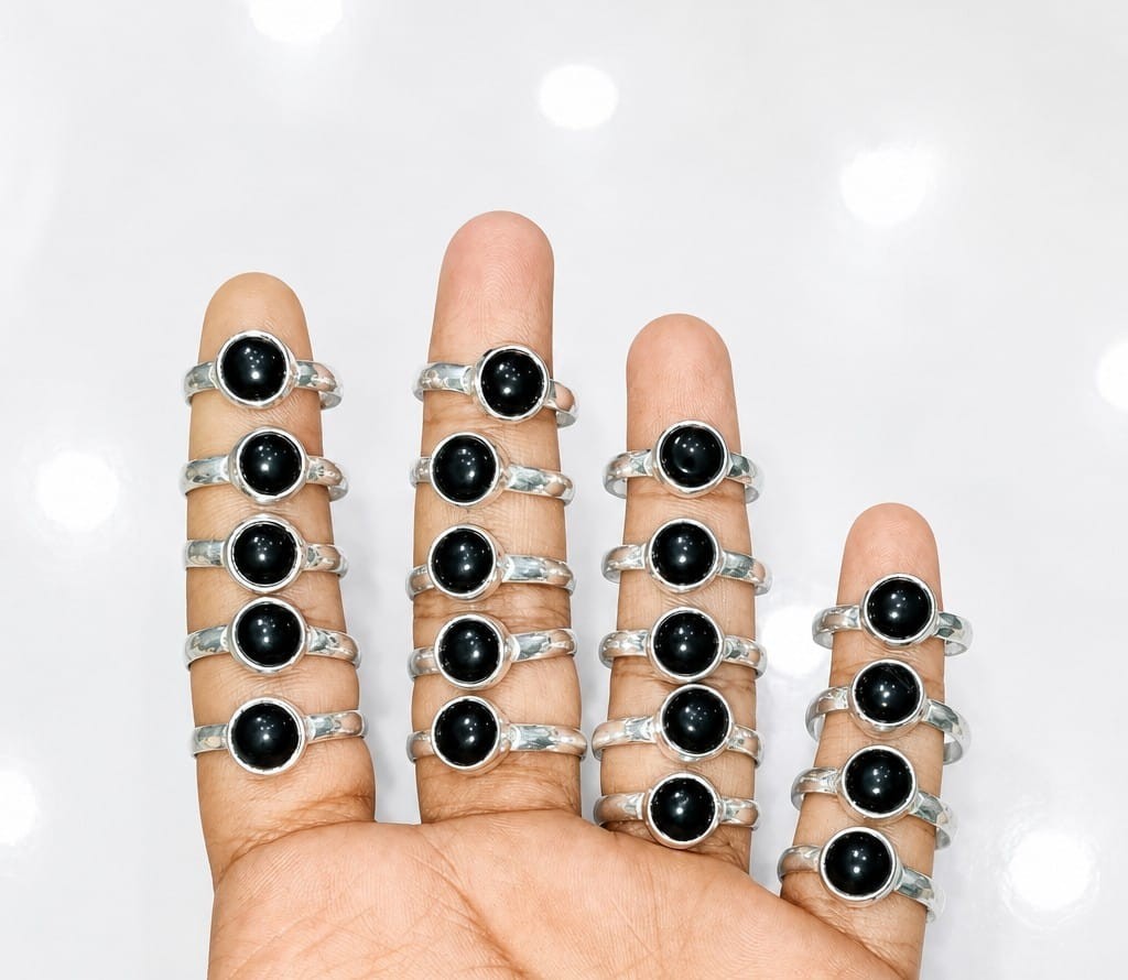 Handmade Sterling Silver Plated Mix Size Black Onyx Ring Wholesale Lot.