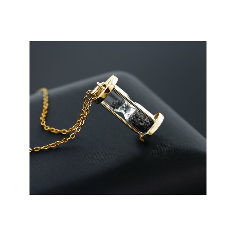 0.50 Ct Black Diamond Dust 18K Yellow Gold Plated Silver Hourglass Pendant