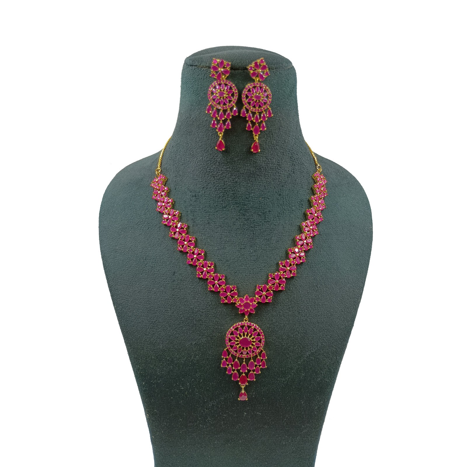 Traditional Ruby Necklace Set 22k Gold Plated Indian Bridal Jewelry For Women’s