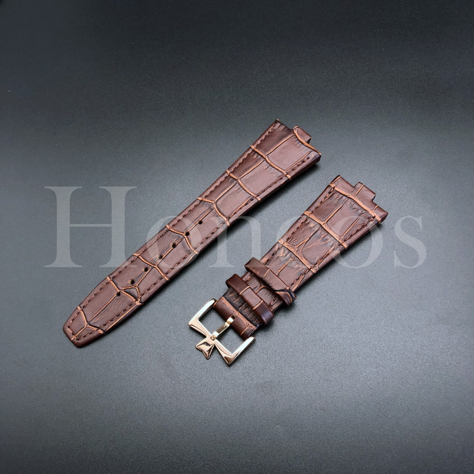 26X18 MM Brown Genuine Leather Watch Strap Band Fits For VC Overseas Rose Buckle
