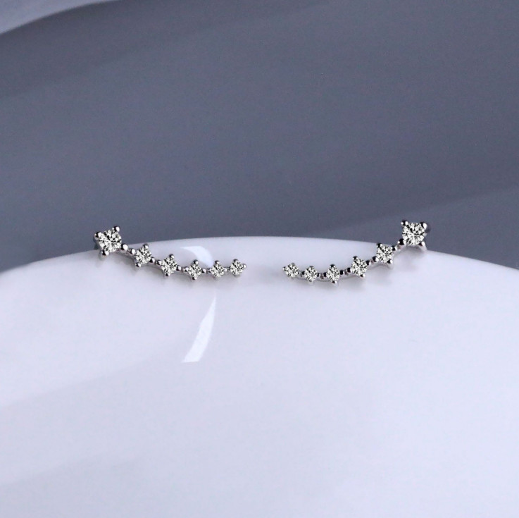 Women 925 Sterling Silver Ear Vine CZ Crawler Cuff Climber Hook Earrings Gift