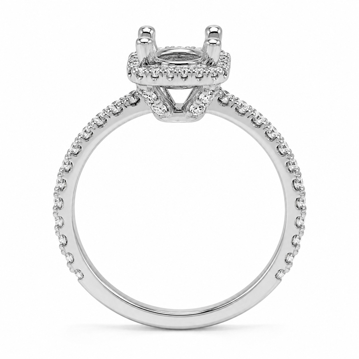 14K White Gold Diamond Halo Semi Mount Ring for 7mm Center | 0.70ct H SI
