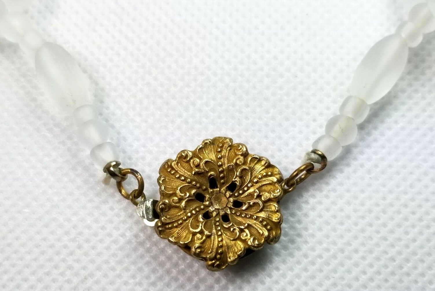 Very Fine Cold stone or Frosted Glass Bead necklace 26 in long stone size 3/8 in