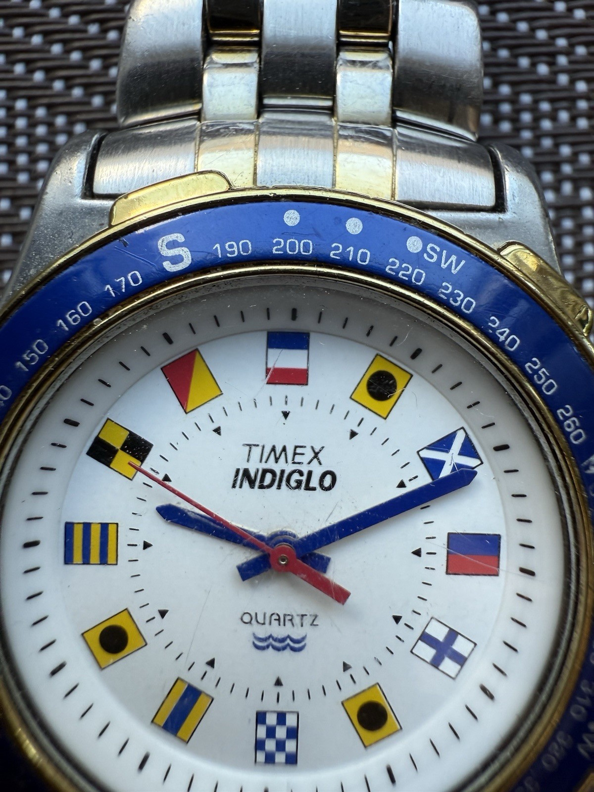 Vintage Timex Indiglo Nautical Flags Quartz Watch with Compass, and Bezel, 1995