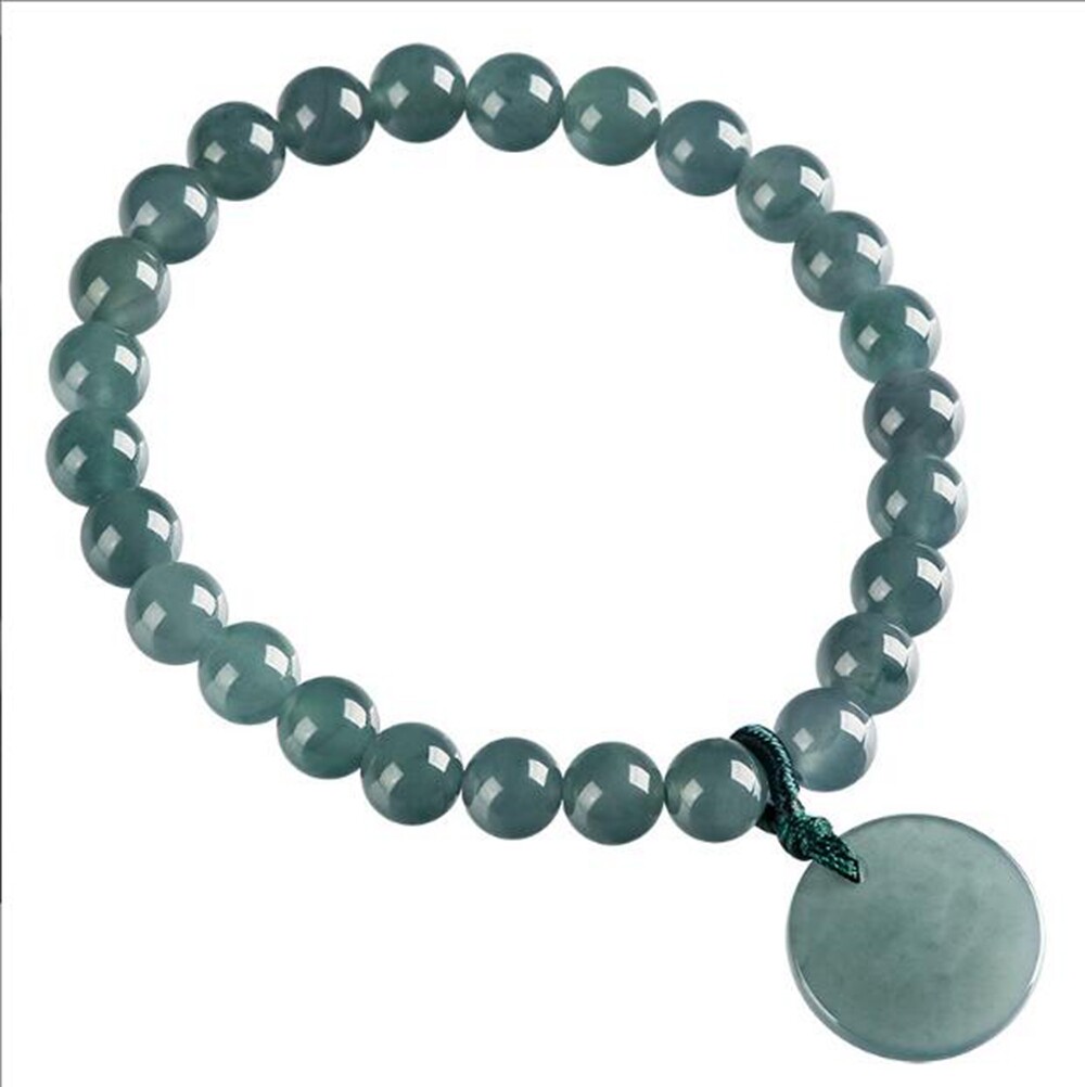 Certified Green Natural Burma A Jade jadeite 6mm Round Beads 无事牌 Couple Bracelet