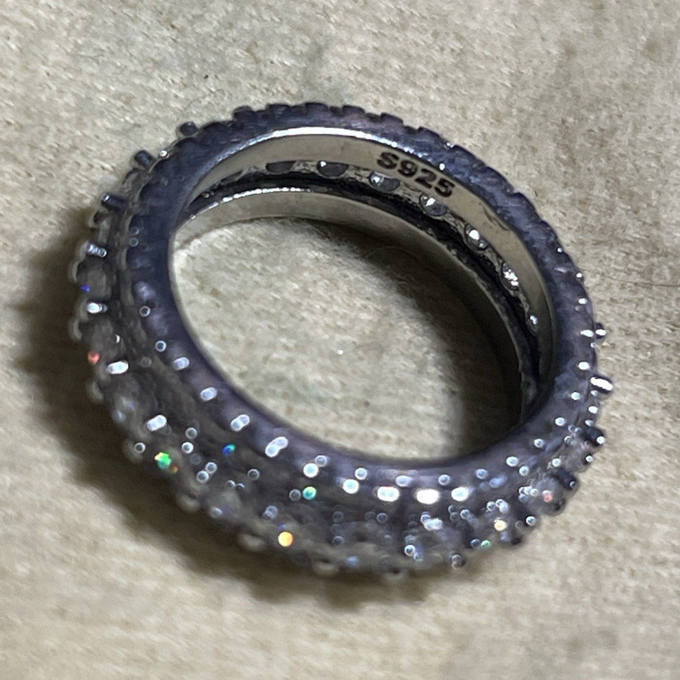 925 Sterling Silver Pavé Eternity Band Ring Size 8 8mm White/Colorless