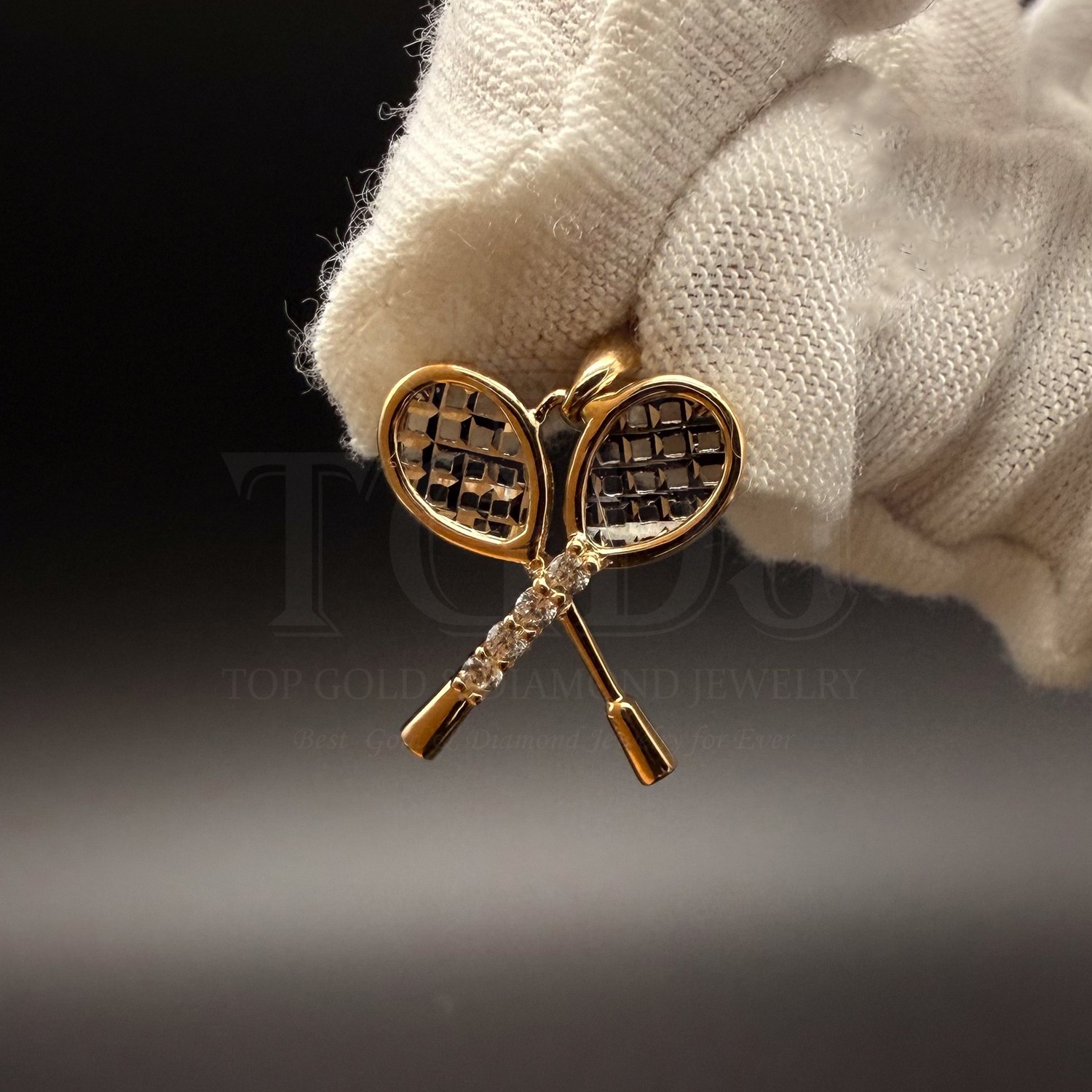 14K Two Tone Gold Tennis Racket Pendant Charm – Real Solid Gold Sports Jewelry