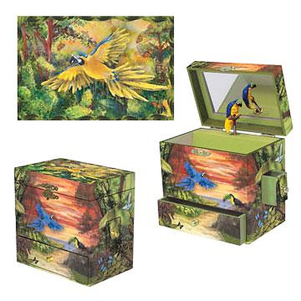 Parrot Musical Jewelry Box Kids Girls Boys Wooden Spinning Bird Music Box Gift