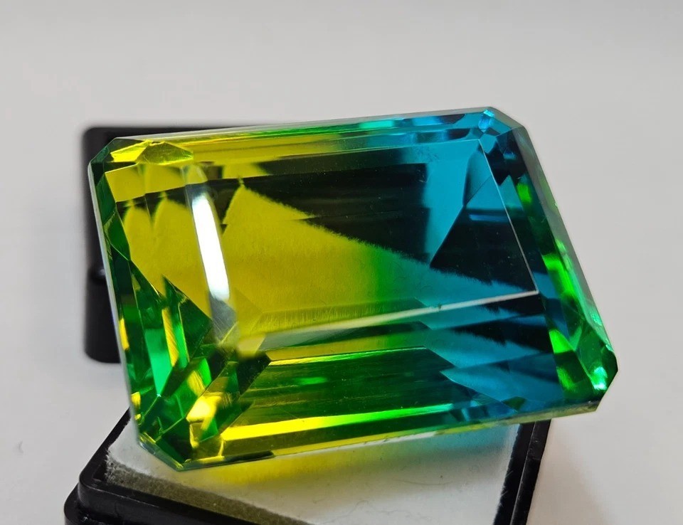Bi-Colour Emerald Cut 105+ Ct Natural Tourmaline Certified Loose Gemstone