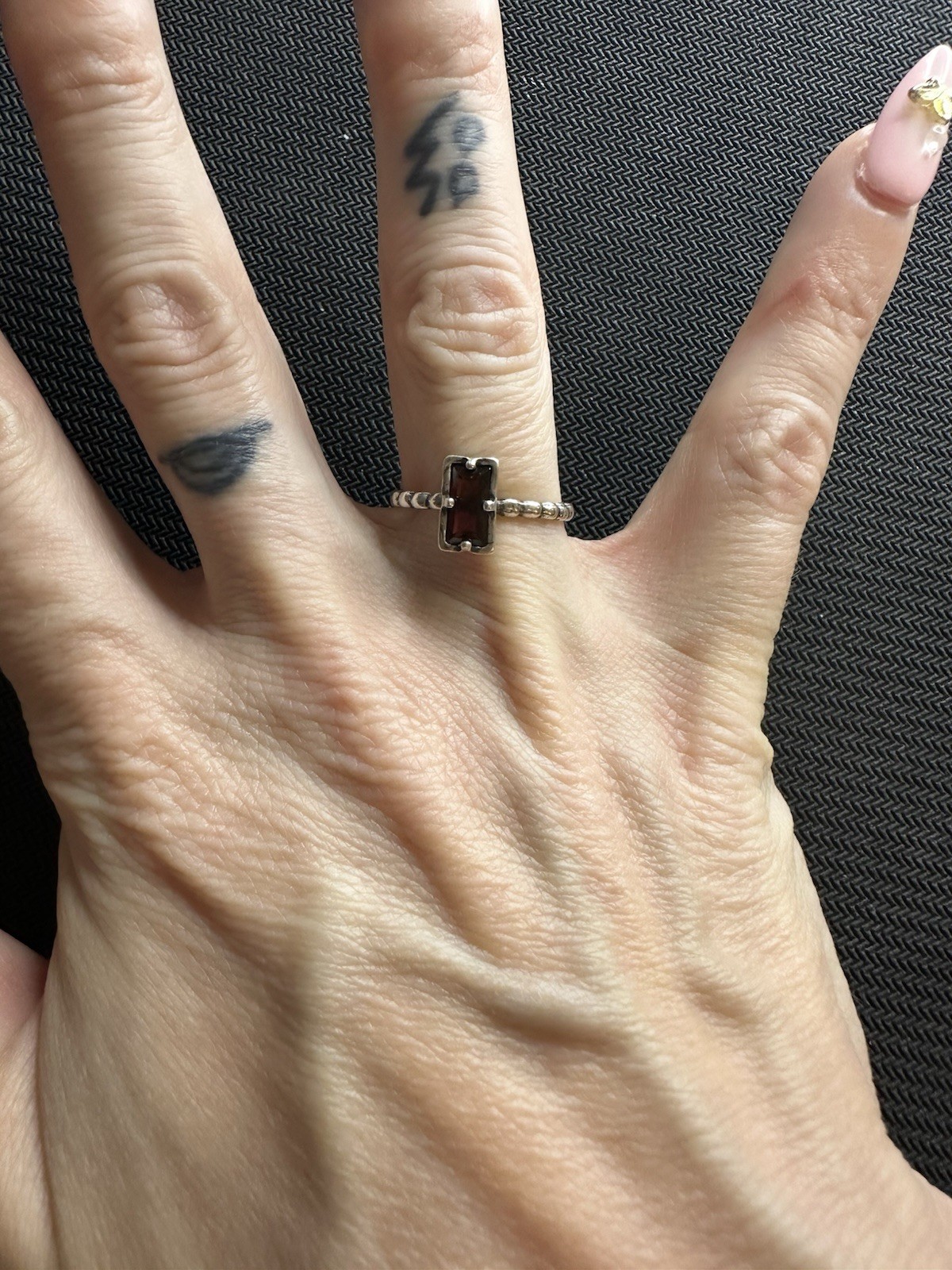 PZ Signed Or Paz Sterling Silver 925 Israel Red Garnet Ring, Size 7.5