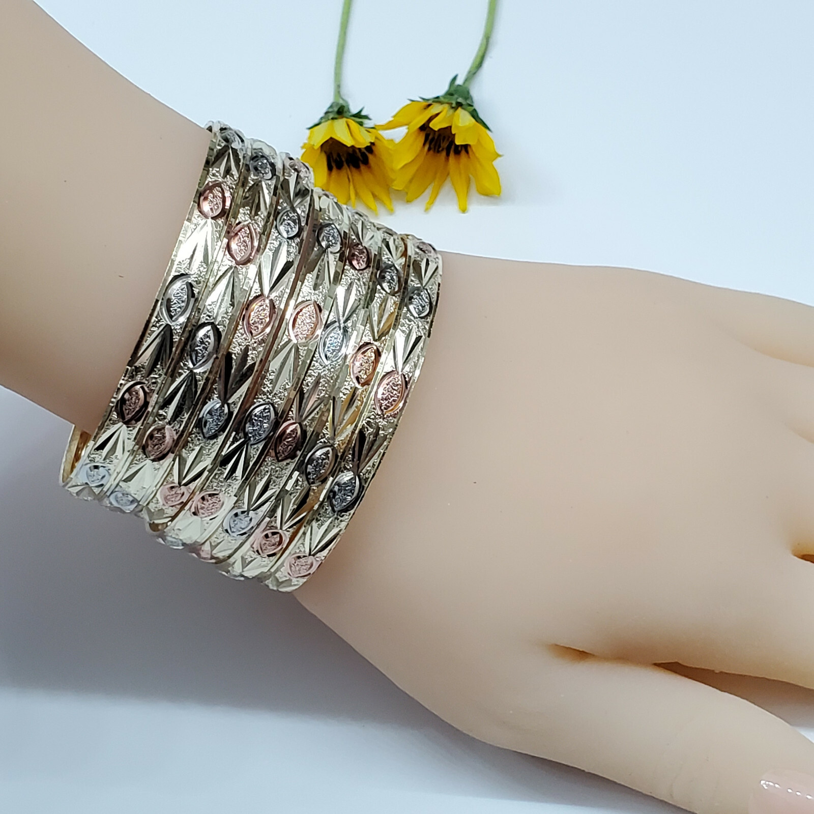 7 Bracelets Set Tricolor Gold Plated. Semanario Chapa de Oro 3 colores 7 piezas