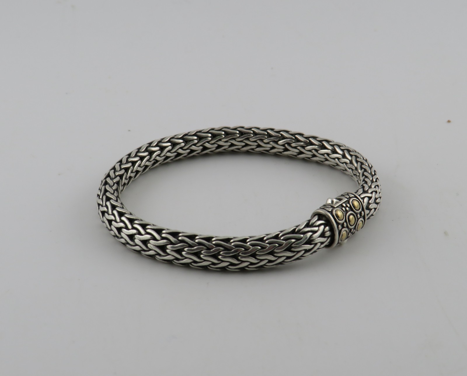 John Hardy Sterling Silver & 18K Yellow Gold Dot Braided Woven Bracelet 7″ #S035