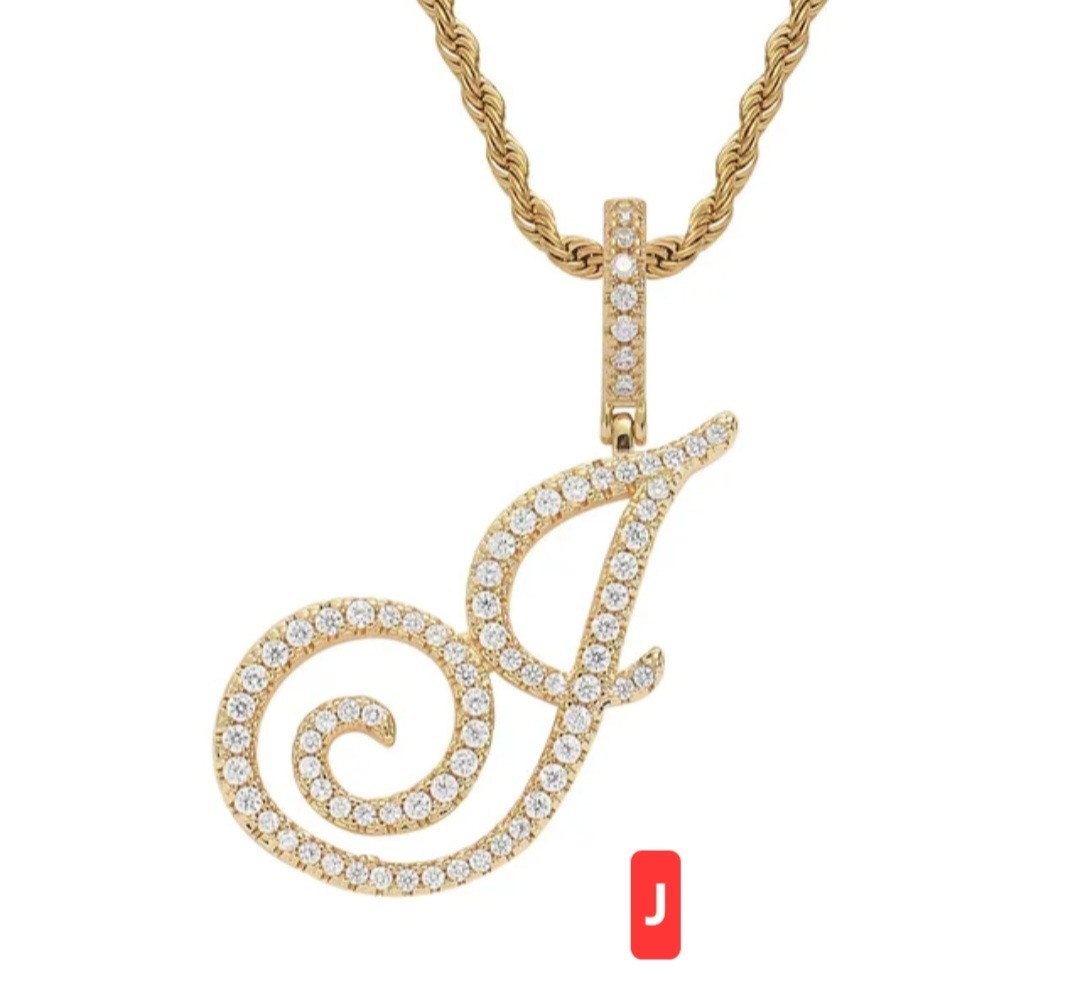 Rhinestone Script Initial Pendants GOLDTONE Sizes in Description (S12)