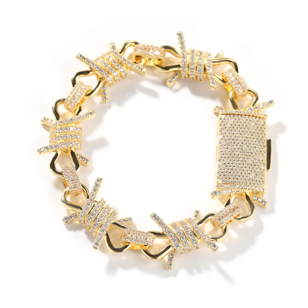 Sparkling Barbed Wire Chain Silver Gold Hip Hop CZ Bling Barbwire Necklace