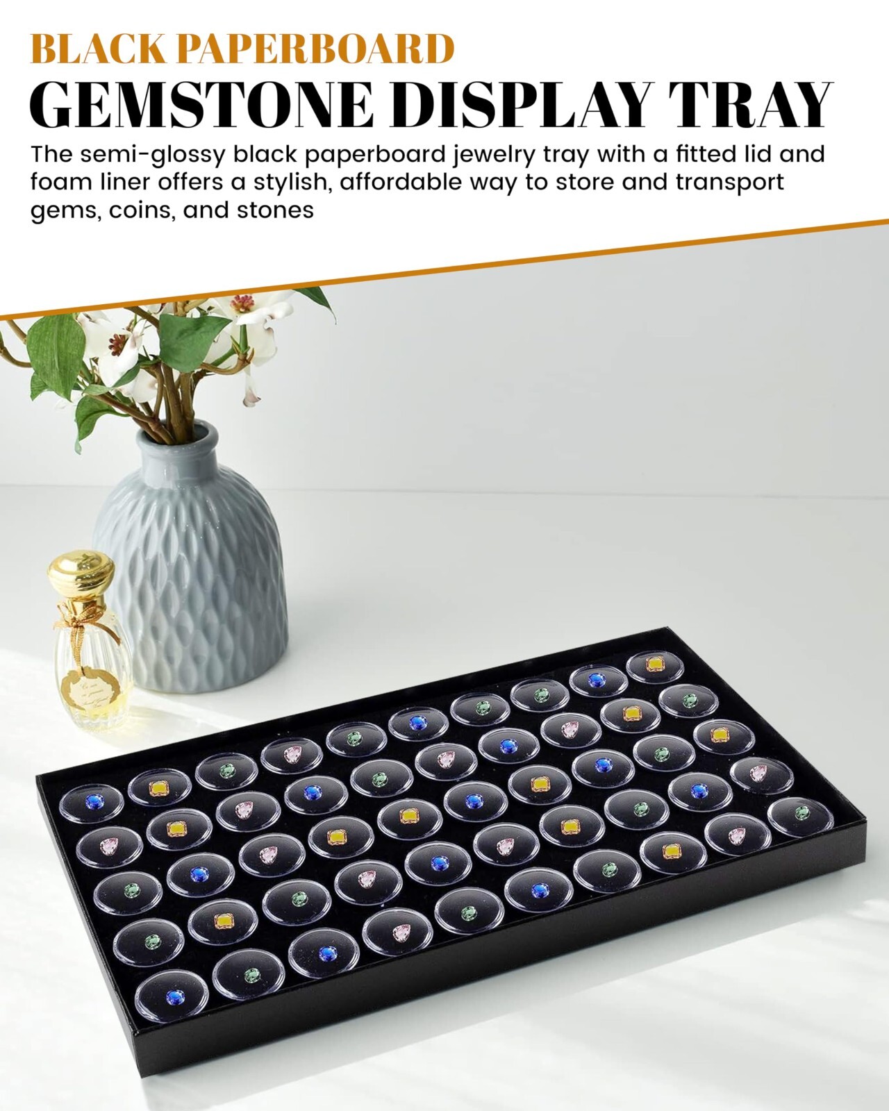 Novel Box Jewelry Gemstone Cardboard Display Case and Lid with Gem Jar Insert