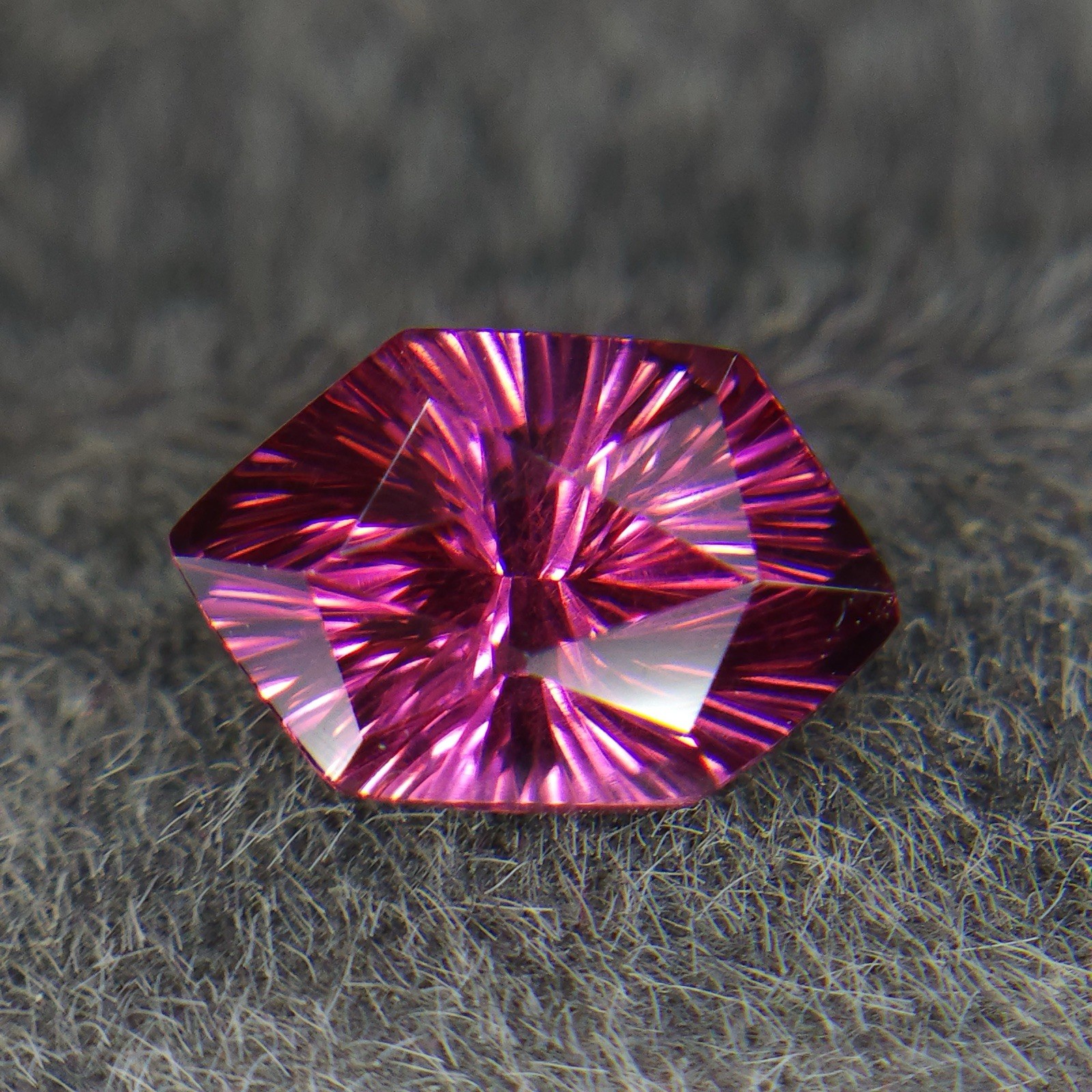 Natural Rhodolite Garnet Sunburst Cut Long Hexagon 8.3mm 1.30 Carat.