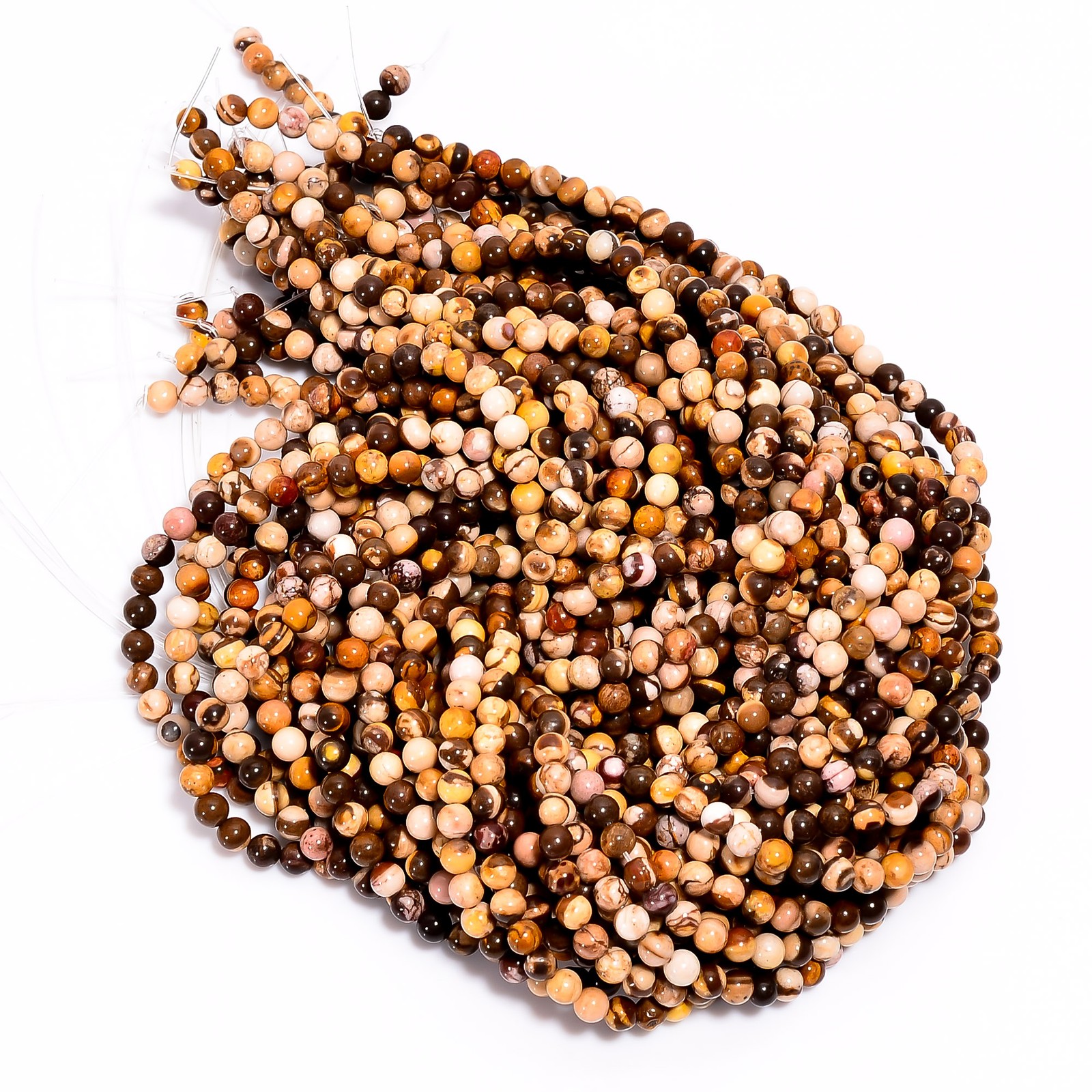 Natural Brown Zebra Jasper Round Shape Smooth Beads 4X4.5 mm Strand 15″ UGB610