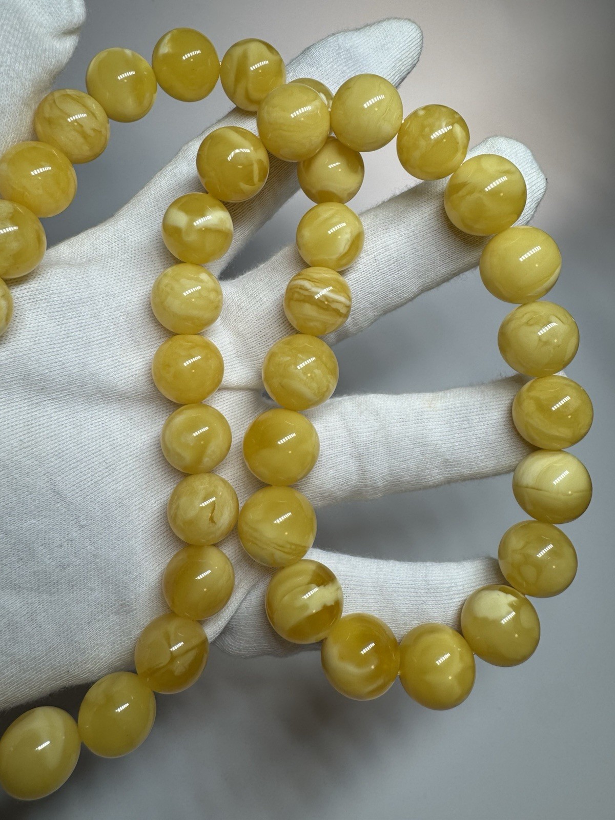 Natural Baltic Amber Butterscotch Necklace Round Beads Creamy61g59cm 14.9-13.2mm