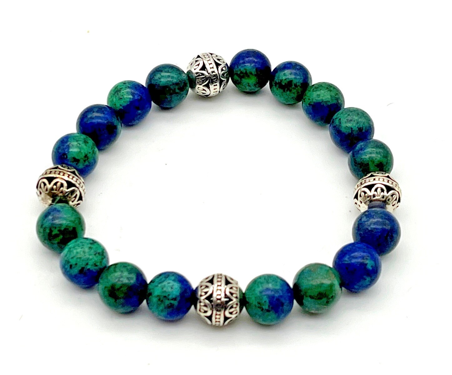 Handmade Eilat Stone & Silver Bali Bead 10mm Gemstone Bracelet