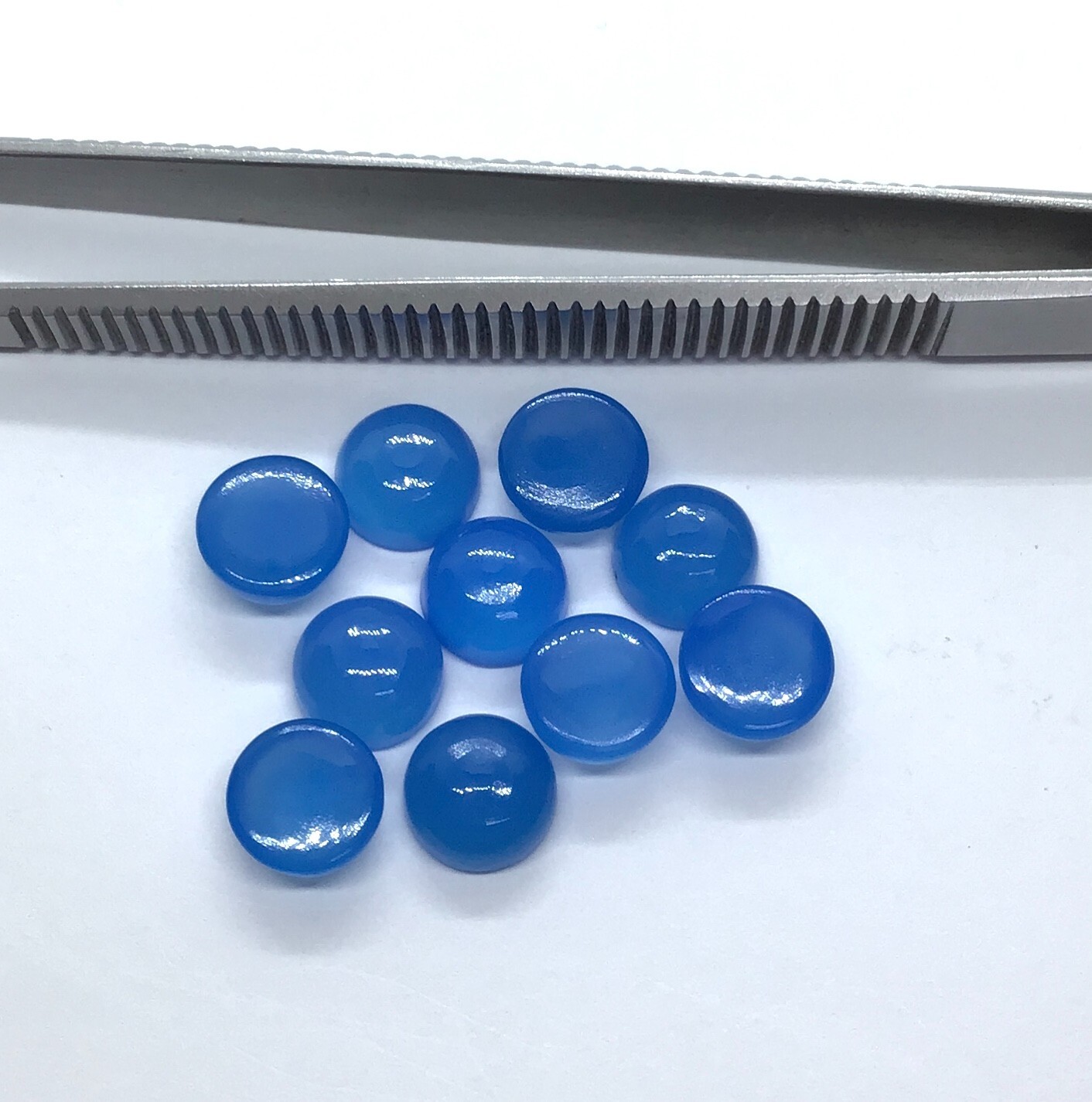 Round Flat Back Blue Chalcedony AAA Natural Loose Gemstone For Making Jewelry