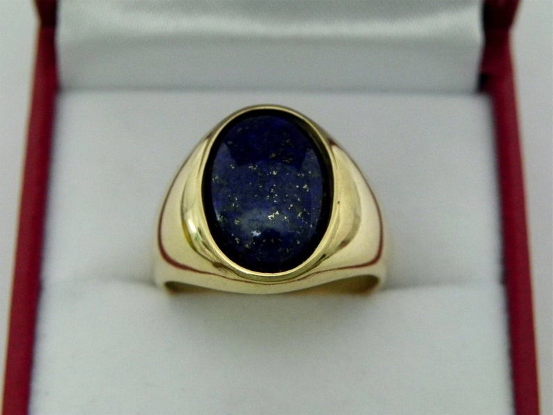 Solid 925 Sterling Silver Natural Lapis Lazuli Oval Cab Gemstone Gift Men’s Ring