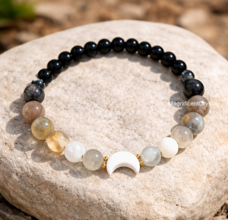 Healing Moonstone Labradorite Tourmaline White Moon Charm Bracelet Crystal Gift