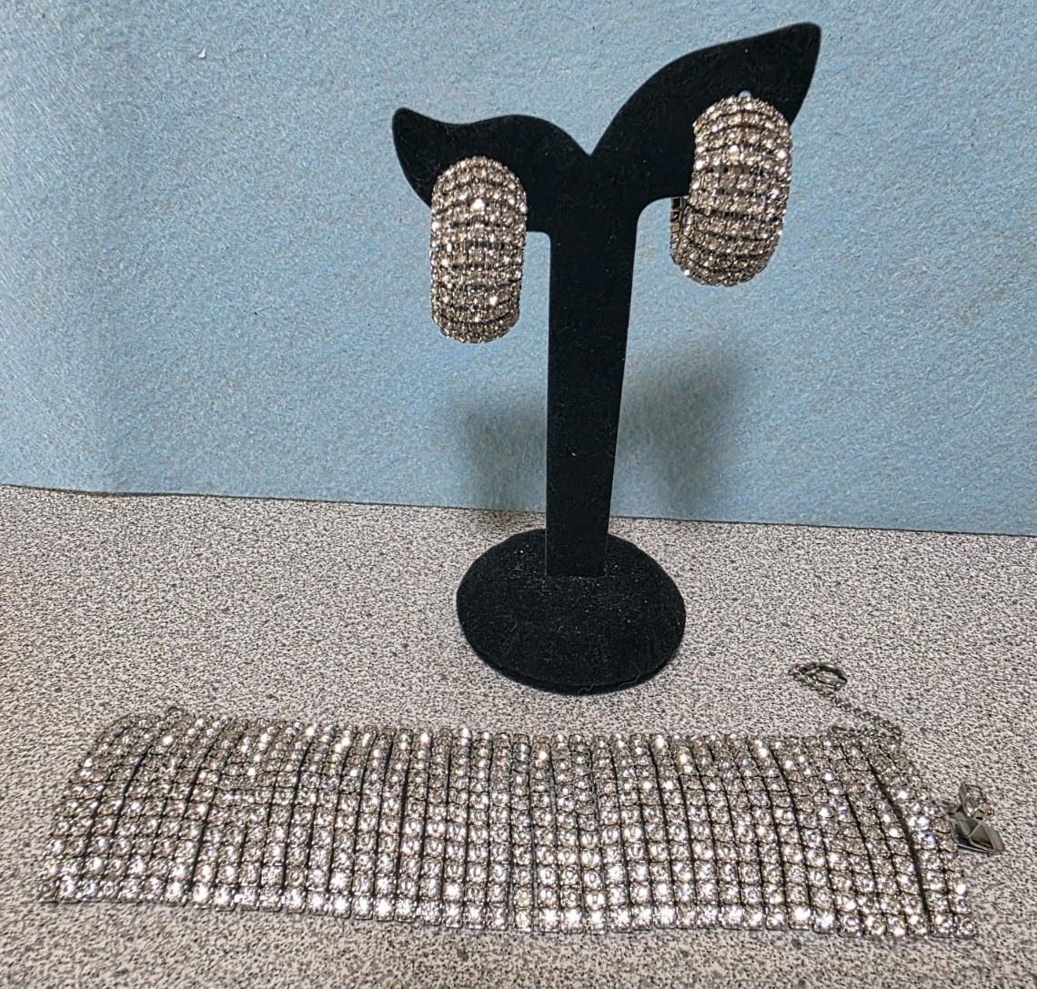 Shiny And Bright Crystal Bracelet With Matching Clip Hoops. #843