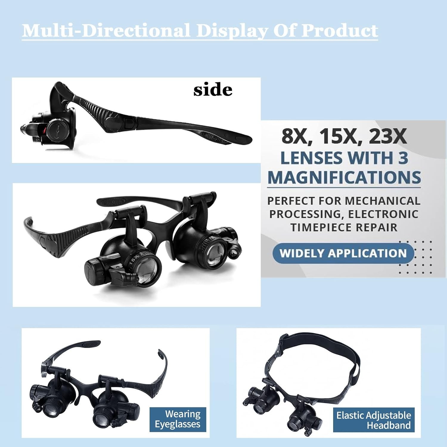 Ergonomic Headband Magnifier with LED Light – Hands-Free 10X-25X Magnification