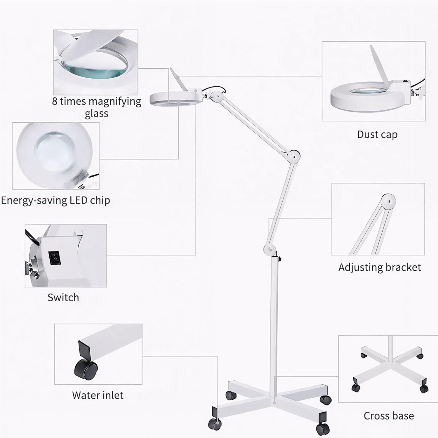 Magnifying Glass with Light and Stand, 10X Lighted Magnifying Glass Floor Stand