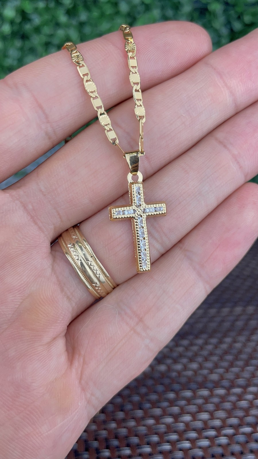 14K Gold Filled CZ Cross Necklace Charm Crucifix Pendant 24x14mm Valentino Chain