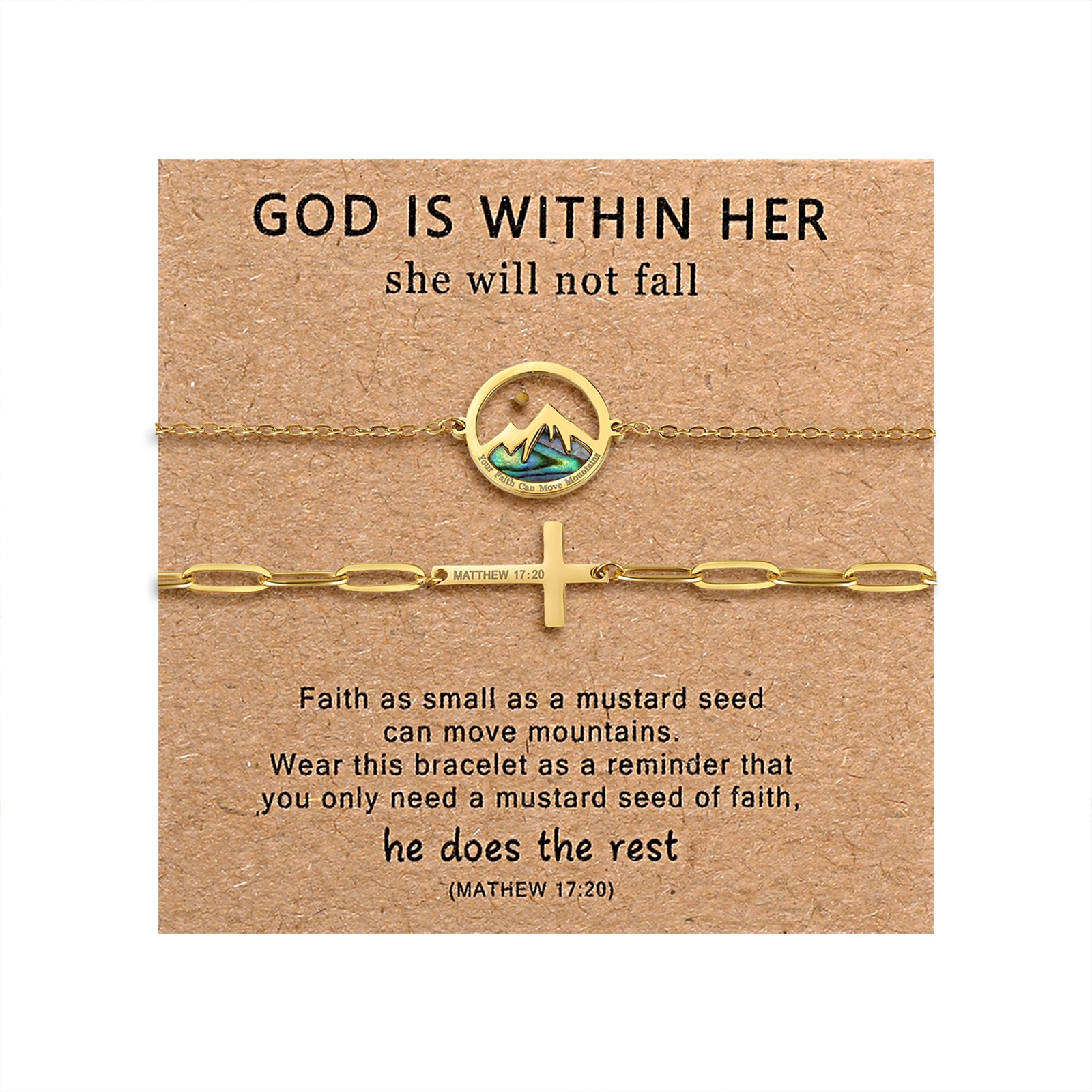 2Pcs Womens Christian Mustard Seed Cross Bracelet Faith Gift For First Communion