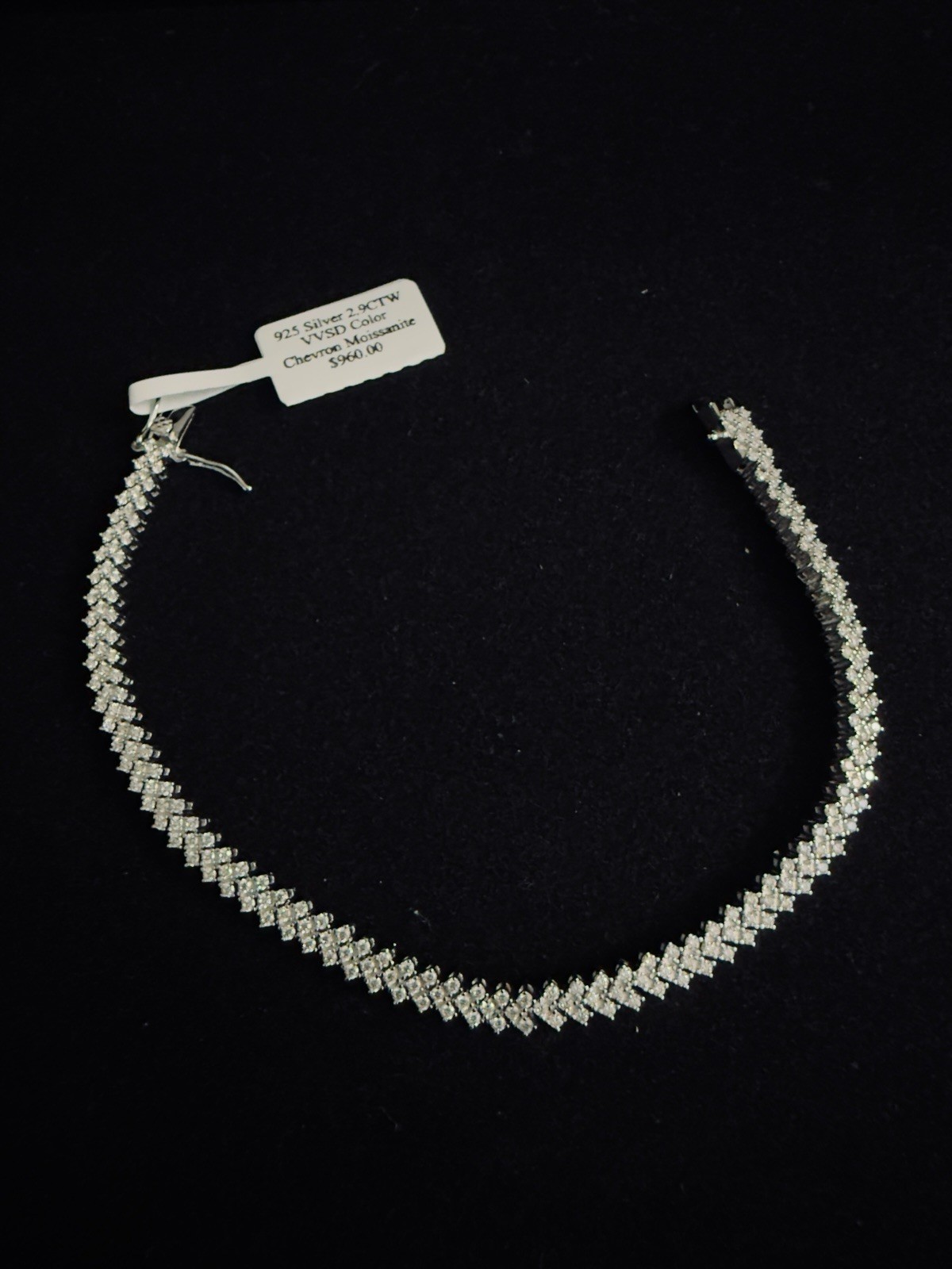 5mm 8in Genuine Moissanite Chevron Tennis Bracelet 2.9CTW~Retails$ 960.00
