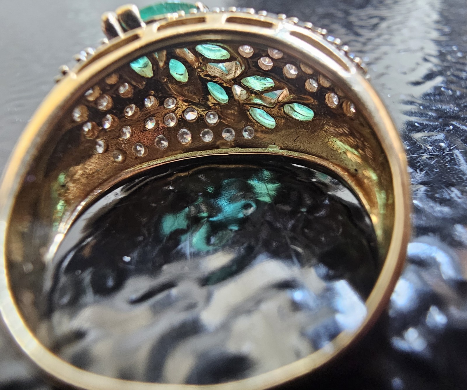 14K Gold Emerald & Diamond Ring BH Hallmark Effy Era Marquise Cluster