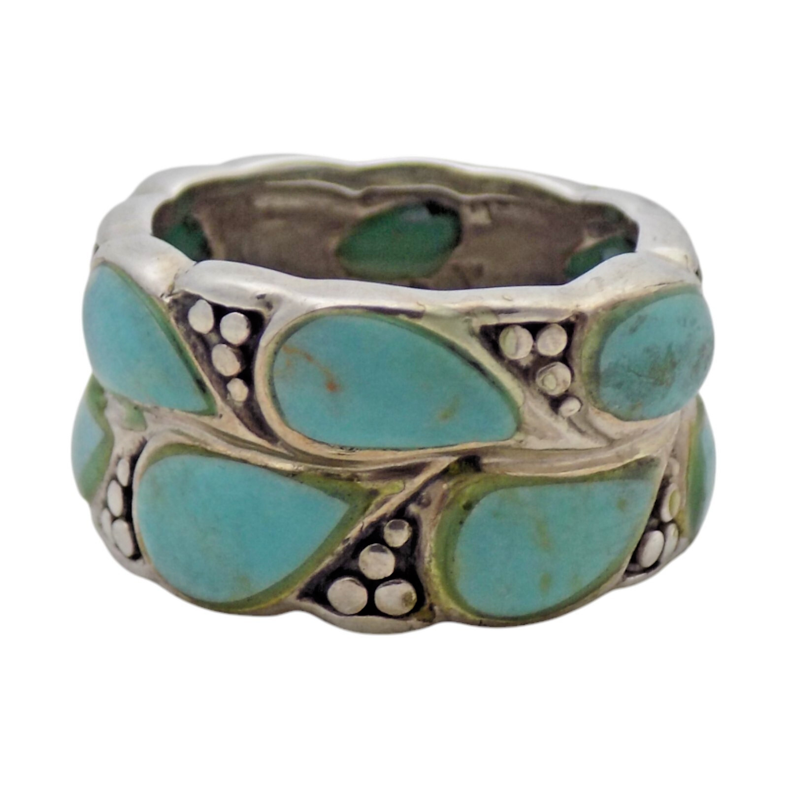 STERLING SILVER CHAPAL-ZENRAY 38MM TURQUOISE STONE SIZE 5.75 RING 8.4GR #3024