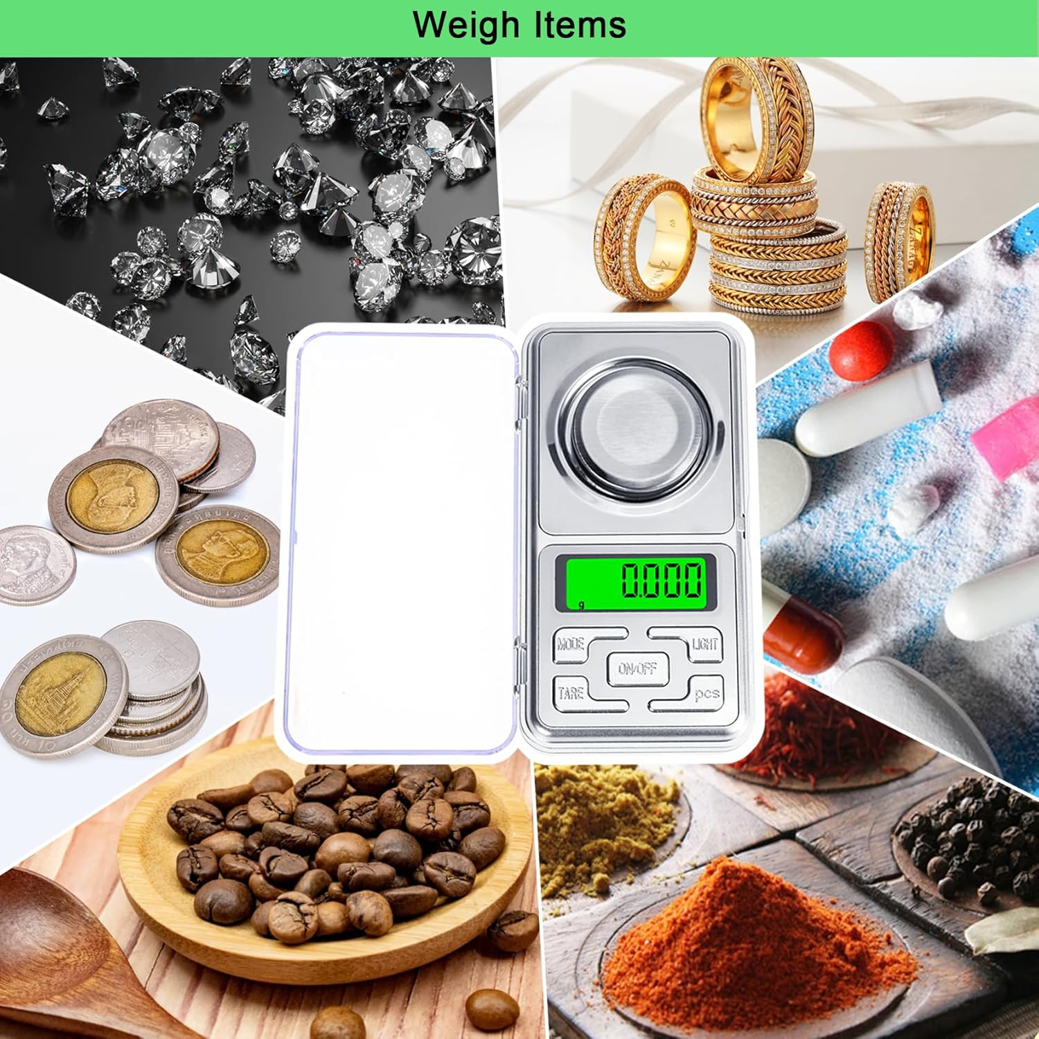 Digital Milligram Scale 50g/.001g Lab Balance Diamond Gold Weighing Pans LCD New