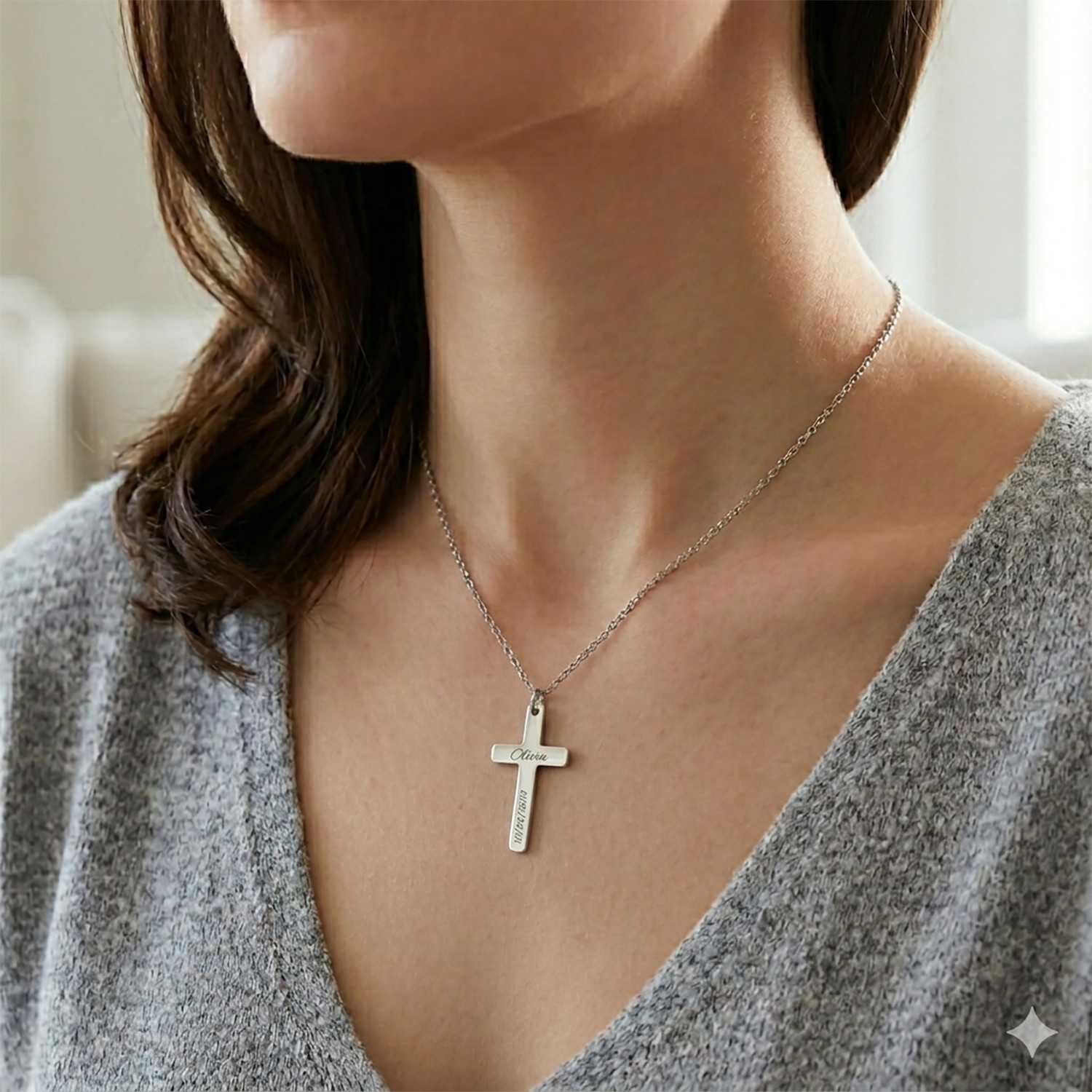 Personalized Cross Necklace: Engraved Name & Birthdate, Stainless Steel