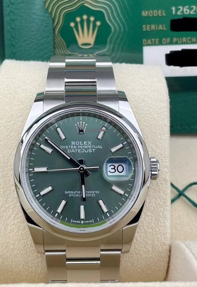 Rolex 126200 Datejust 36mm Stainless Steel Smooth Bezel Mint Green Dial Oyster