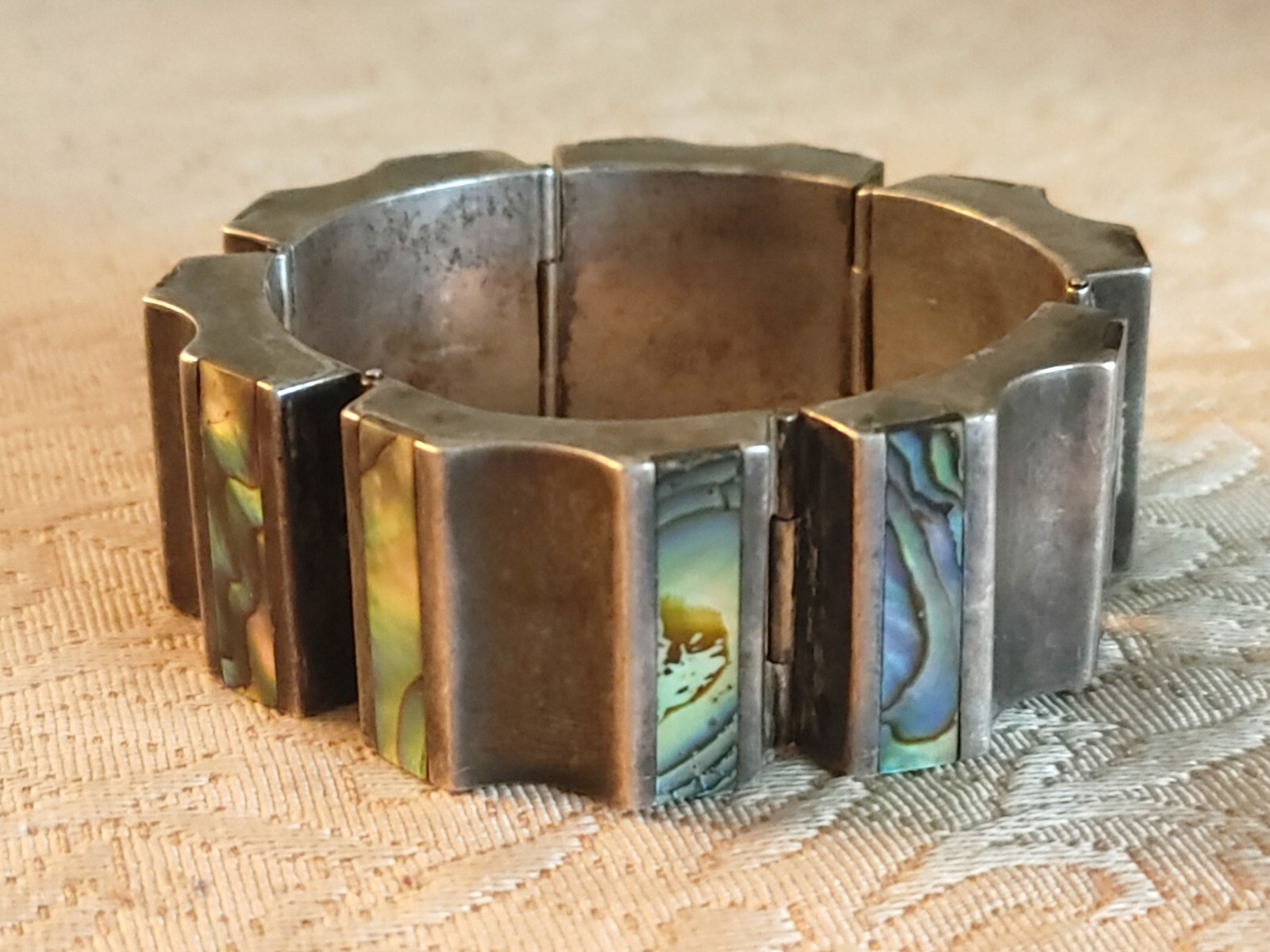 Antonio Reina AAR Mexico Taxco Sterling Silver Abalone Modernist Bangle Bracelet