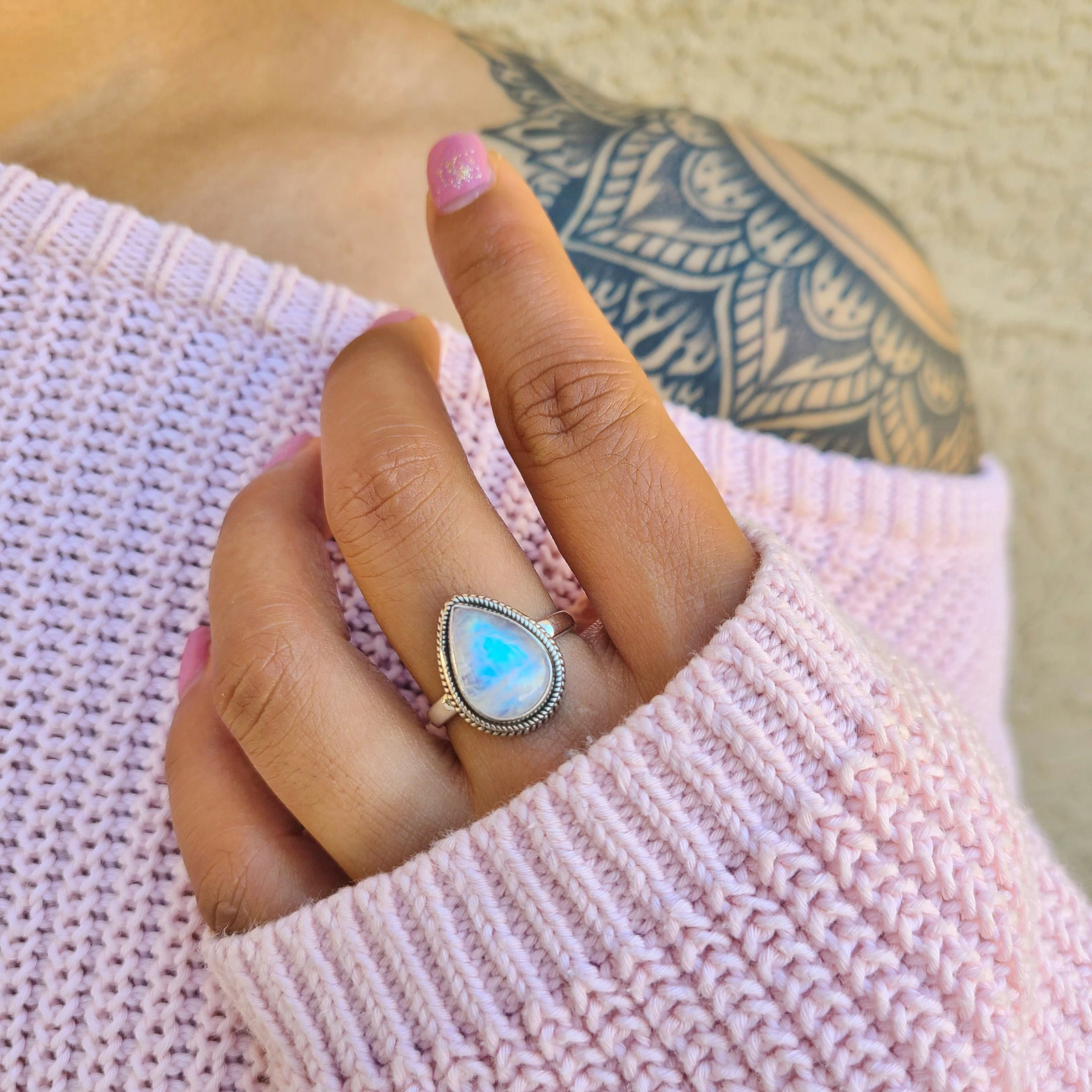 Genuine Moonstone 925 Sterling Silver Pear Shaped Ring Hand Made Ships From USA