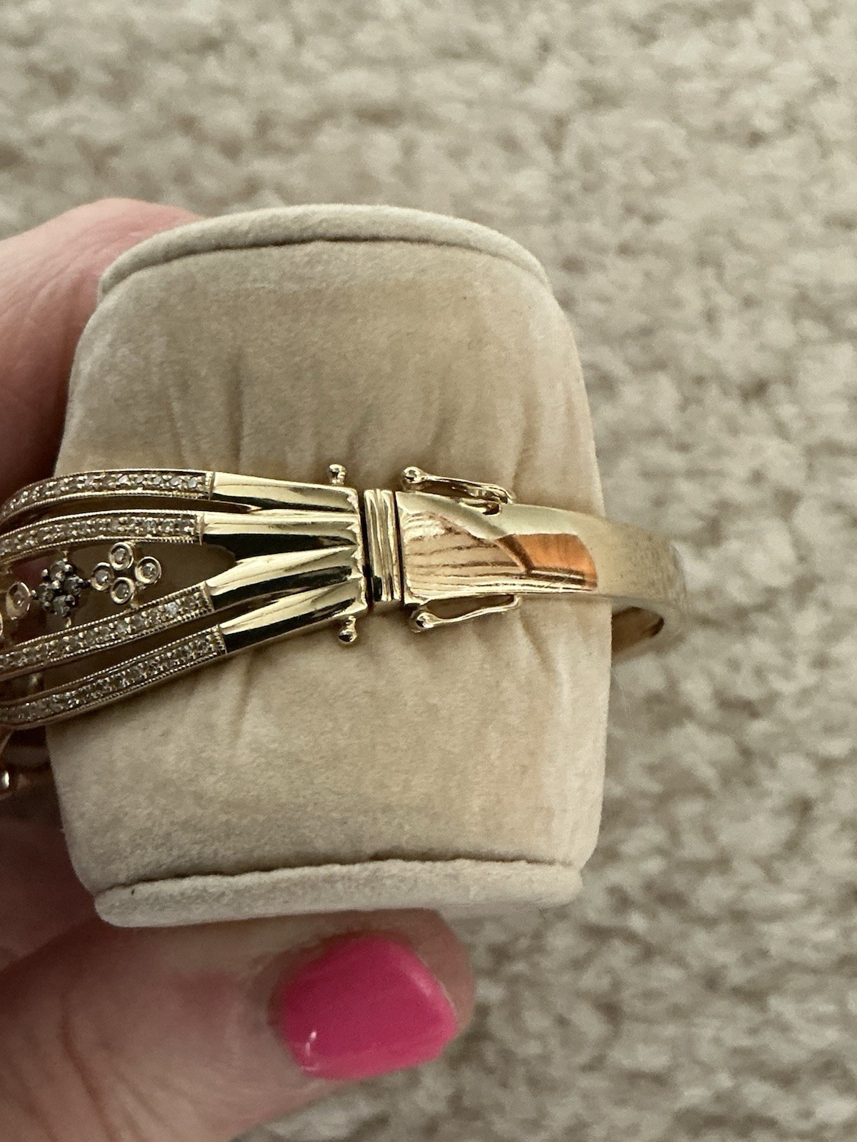 BEAUTIFUL VINTAGE EFFY BRAND ESPRESSO 14K GOLD WHITE DIAMOND BANGLE BRACELET