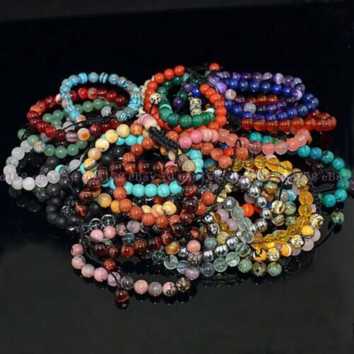 Men Women 8mm Natural Gemstones Braided Macrame Beads Bracelet Adjust Handmade